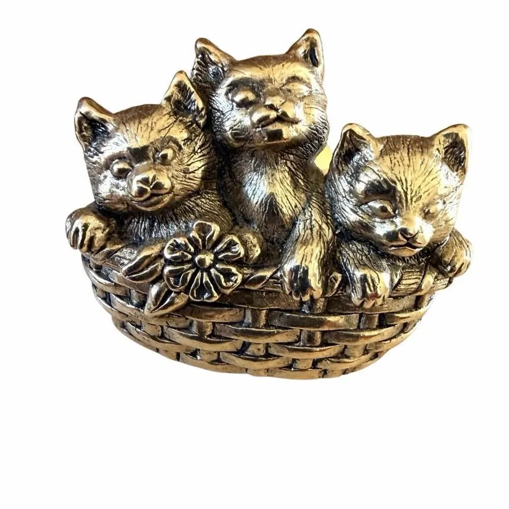 Avon Gold Tone kitten basket of love  Vintage pin